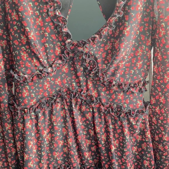 Row A Floral Mini Dress. Size M. Open Back. Originally From Nordstrom. Red/Black - Picture 8 of 9